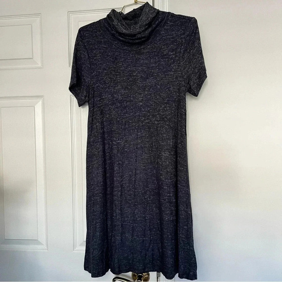 Bobeau Cowl Neck Midi Dress Size Medium Navy Blue With Built-In Face Cover Cozy - Picture 6 of 11